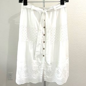 BRAVE SOUL LONDON Button Down Eyelet Midi Skirt with Self Belt